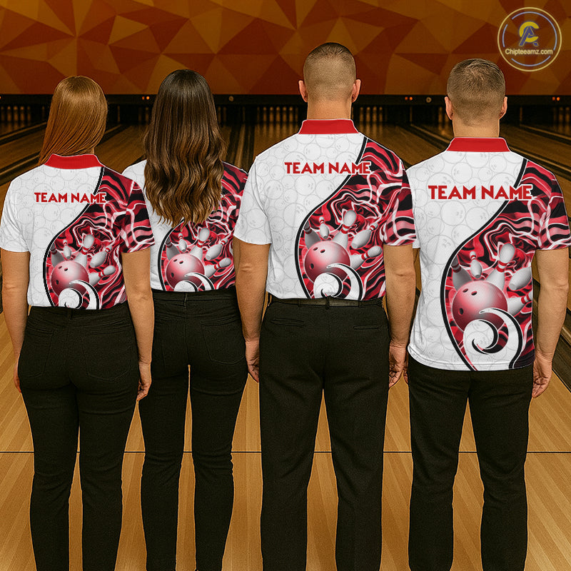 Custom Red Liquid Swirl Bowling Jersey for Men Bowling Team Shirts Bowling League Polo & 1/4 Zip HNT471