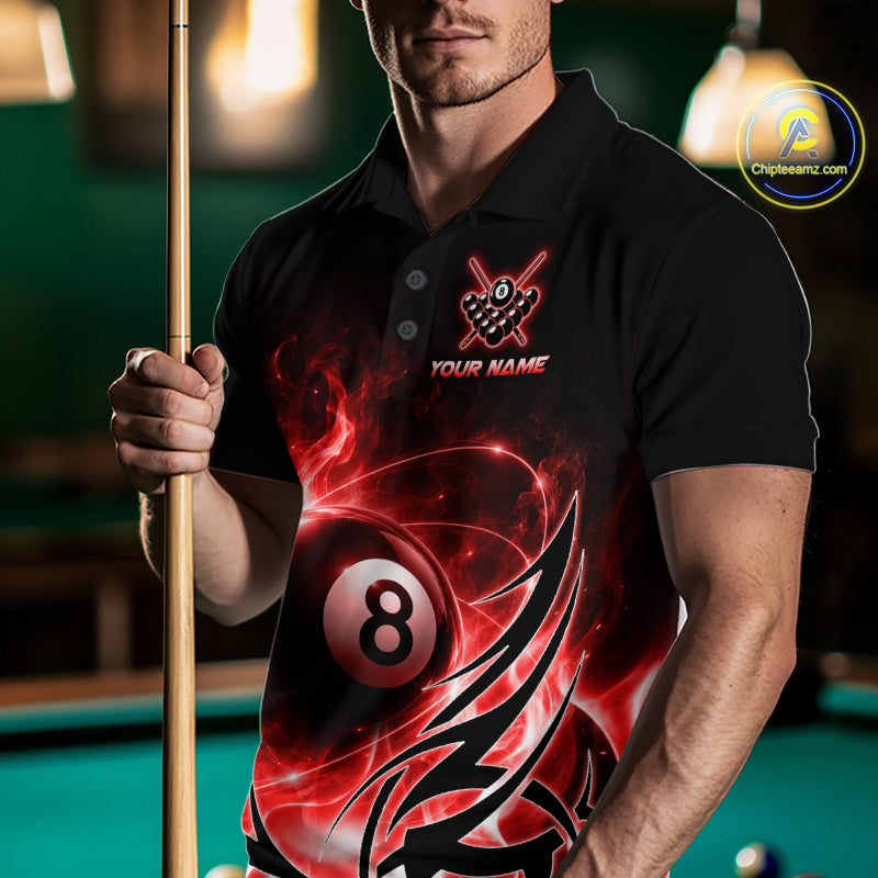 Custom Red Flame 8 Ball Billiard Shirts for Men Billiard Team Jerseys Billiard League NNT282