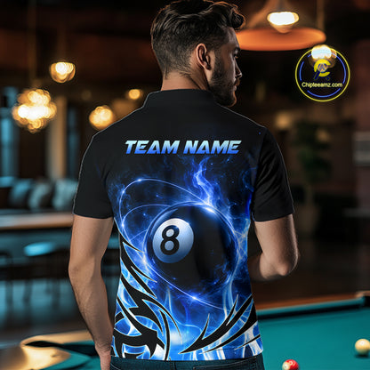 Custom Blue Flame 8 Ball Billiard Shirts for Men Billiard Team Jerseys Billiard League NNT282