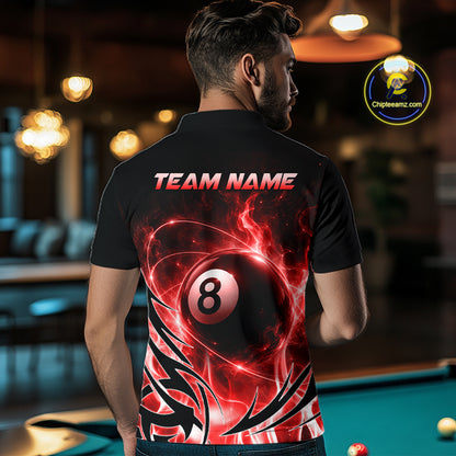 Custom Red Flame 8 Ball Billiard Shirts for Men Billiard Team Jerseys Billiard League NNT282