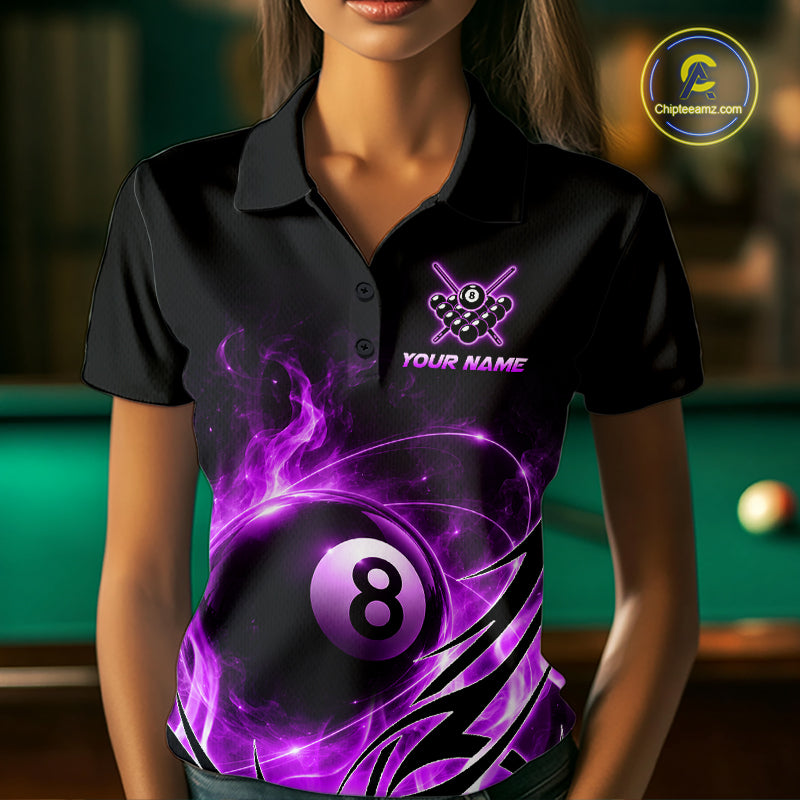 Custom Purple Flame 8 Ball Billiard Shirts for Women Billiard Team Jerseys Billiard League NNT282