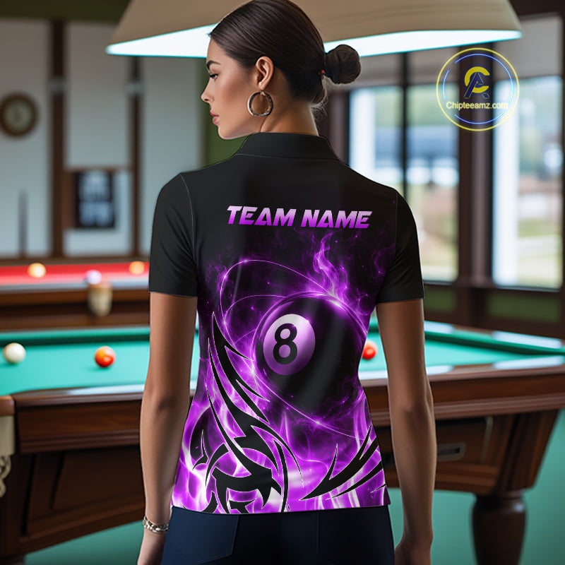 Custom Purple Flame 8 Ball Billiard Shirts for Women Billiard Team Jerseys Billiard League NNT282
