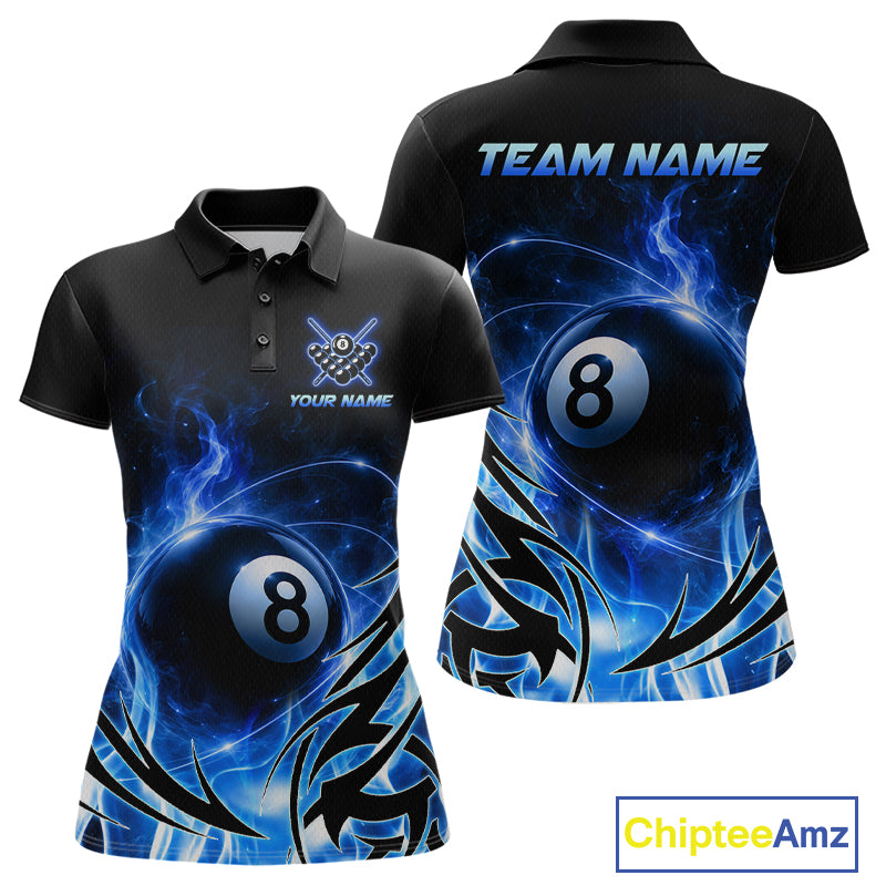 Custom Blue Flame 8 Ball Billiard Shirts for Women Billiard Team Jerseys Billiard League NNT282