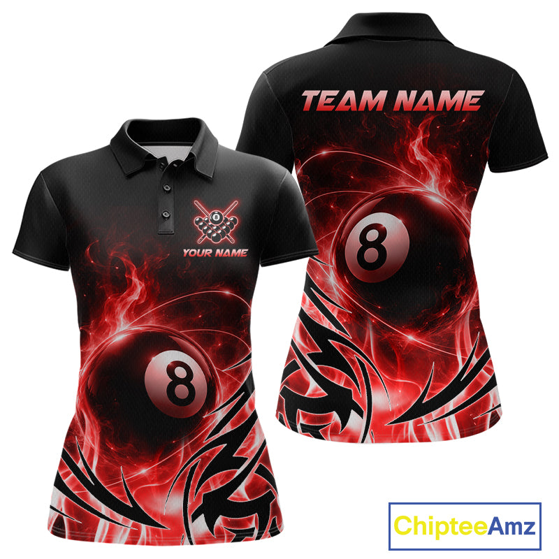 Custom Red Flame 8 Ball Billiard Shirts for Women Billiard Team Jerseys Billiard League NNT282
