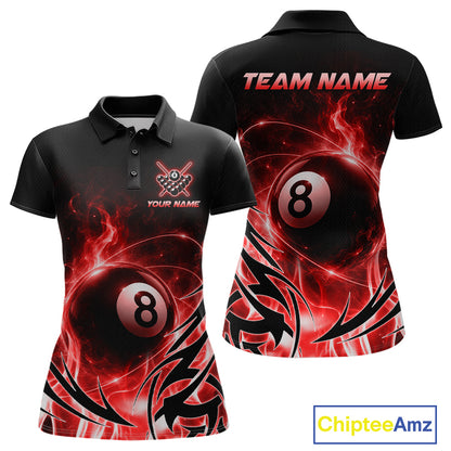 Custom Red Flame 8 Ball Billiard Shirts for Women Billiard Team Jerseys Billiard League NNT282