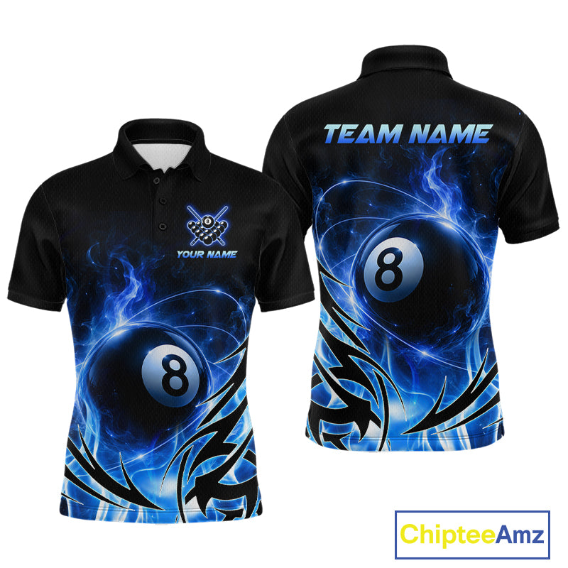 Custom Blue Flame 8 Ball Billiard Shirts for Men Billiard Team Jerseys Billiard League NNT282