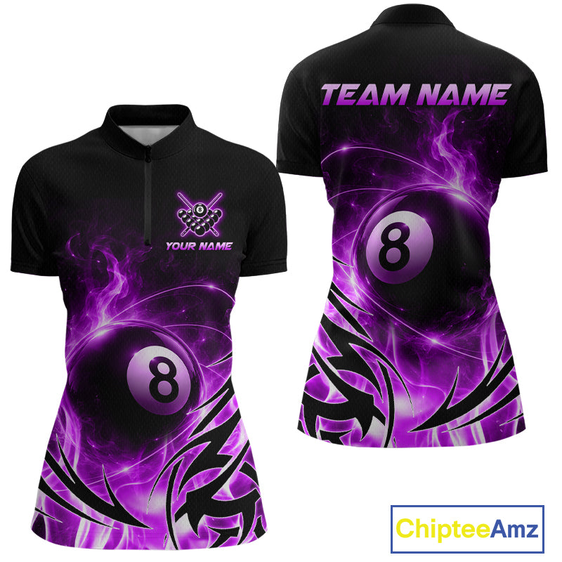 Custom Purple Flame 8 Ball Billiard Shirts for Women Billiard Team Jerseys Billiard League NNT282