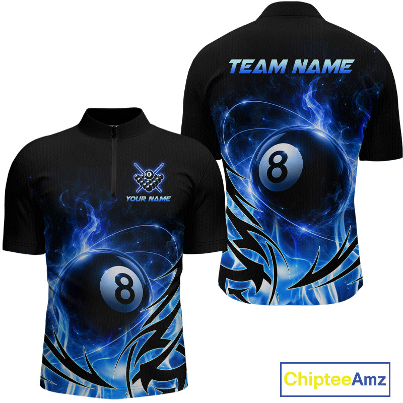 Custom Blue Flame 8 Ball Billiard Shirts for Men Billiard Team Jerseys Billiard League NNT282
