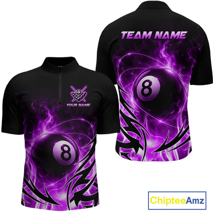 Custom Purple Flame 8 Ball Billiard Shirts for Men Billiard Team Jerseys Billiard League NNT282