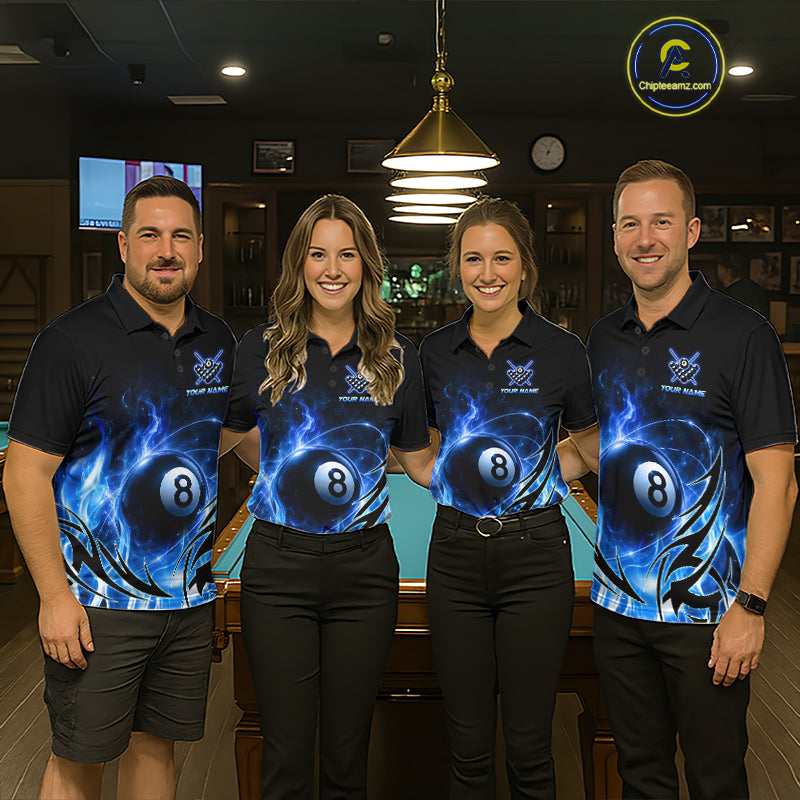 Custom Blue Flame 8 Ball Billiard Shirts for Women Billiard Team Jerseys Billiard League NNT282