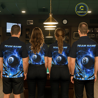 Custom Blue Flame 8 Ball Billiard Shirts for Women Billiard Team Jerseys Billiard League NNT282