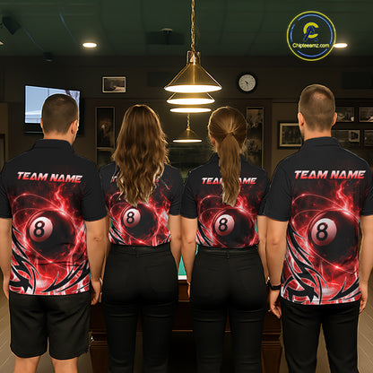 Custom Red Flame 8 Ball Billiard Shirts for Women Billiard Team Jerseys Billiard League NNT282
