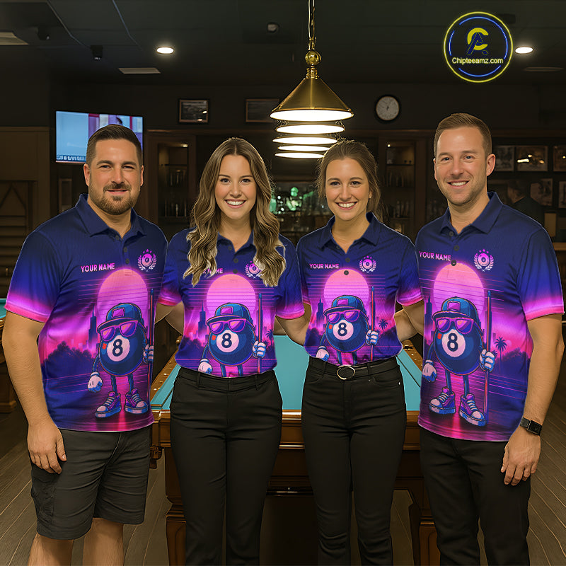 Custom Purple Funny 8 Ball Retro Billiard Shirts for Women Billiard Team Shirts Polo & 1/4 Zip NNT93