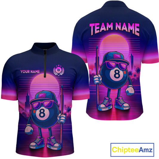 Custom Purple Funny 8 Ball Retro Billiard Shirts for Women Billiard Team Shirts Polo & 1/4 Zip NNT93