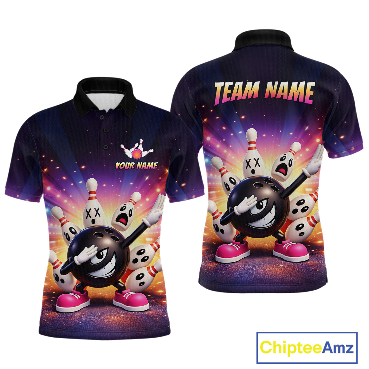 Custom Galaxy Funny Bowling Jersey for Men Bowling Tournament Polo & 1/4 Zip Bowling Team Shirts HNT217