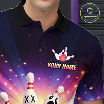 Custom Galaxy Funny Bowling Jersey for Men Bowling Tournament Polo & 1/4 Zip Bowling Team Shirts HNT217