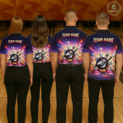 Custom Galaxy Funny Bowling Jersey for Men Bowling Tournament Polo & 1/4 Zip Bowling Team Shirts HNT217