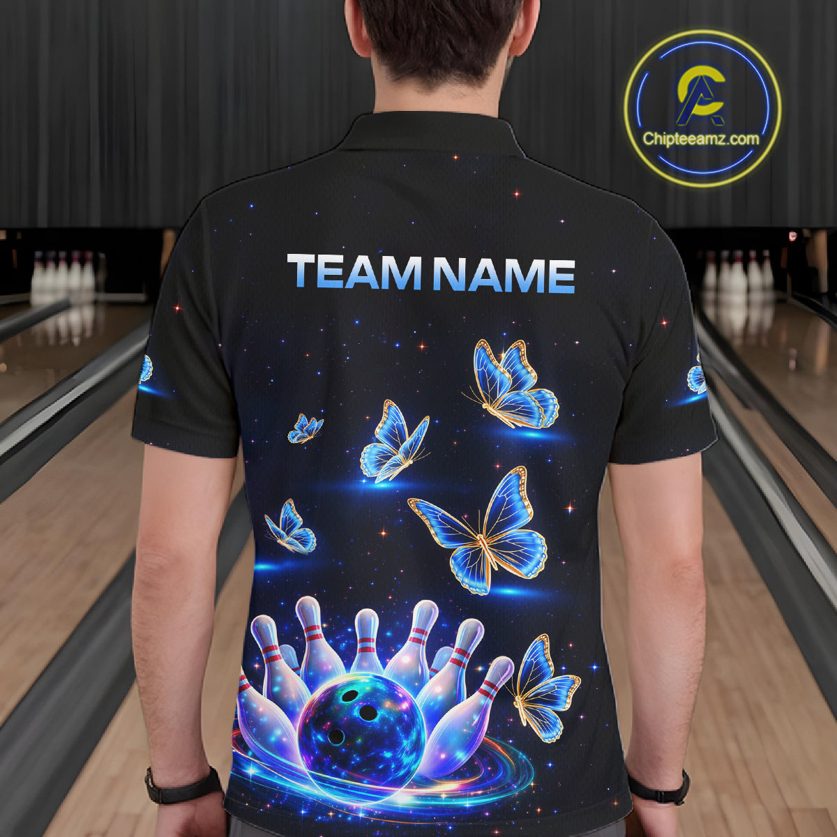 Custom Galaxy Butterflies Bowling Jersey for Men Bowling Tournament Polo & 1/4 Zip Bowling Team Shirts HNT211