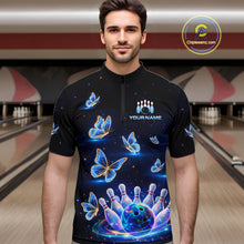 Load image into Gallery viewer, Custom Galaxy Butterflies Bowling Jersey for Men Bowling Tournament Polo &amp; 1/4 Zip Bowling Team Shirts HNT211