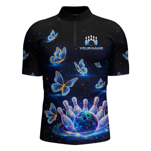 Custom Galaxy Butterflies Bowling Jersey for Men Bowling Tournament Polo & 1/4 Zip Bowling Team Shirts HNT211