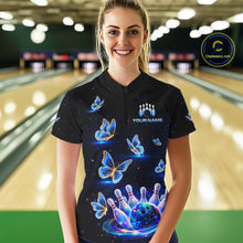 Load image into Gallery viewer, Custom Galaxy Butterflies Bowling Jersey for Women Bowling Tournament Polo &amp; 1/4 Zip Bowling Team Shirts HNT211