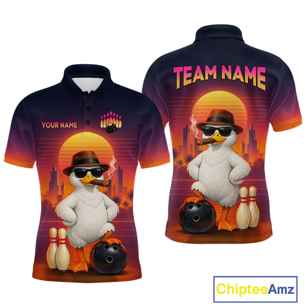 Custom Funny Duck Bowling Jersey for Men Bowling Uniform Polo & 1/4 Zip Bowling Team Shirts HNT235