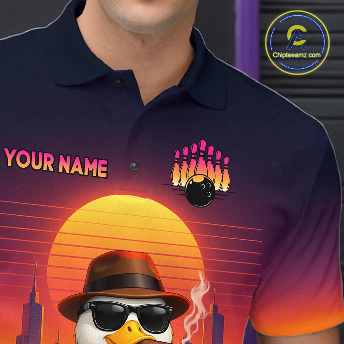 Custom Funny Duck Bowling Jersey for Men Bowling Uniform Polo & 1/4 Zip Bowling Team Shirts HNT235