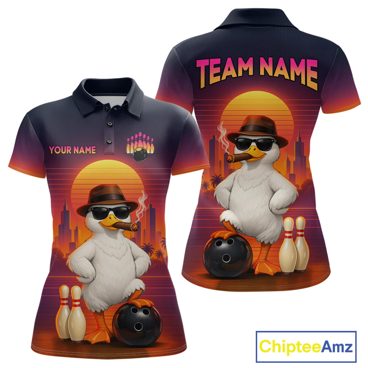 Custom Funny Duck Bowling Jersey for Women Bowling Uniform Polo & 1/4 Zip Bowling Team Shirts HNT235