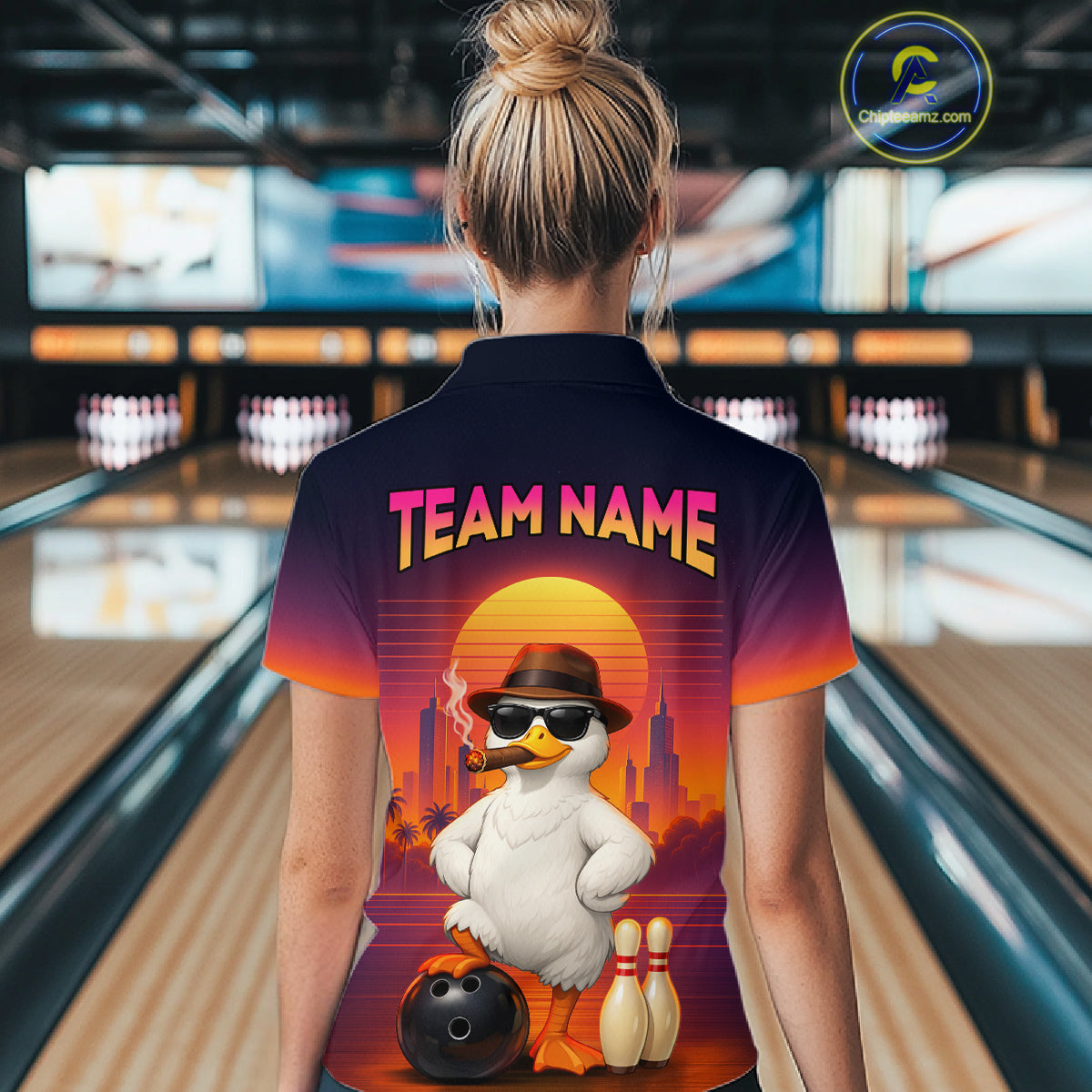 Custom Funny Duck Bowling Jersey for Women Bowling Uniform Polo & 1/4 Zip Bowling Team Shirts HNT235