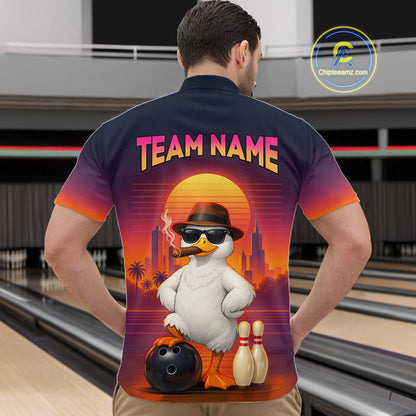 Custom Funny Duck Bowling Jersey for Men Bowling Uniform Polo & 1/4 Zip Bowling Team Shirts HNT235