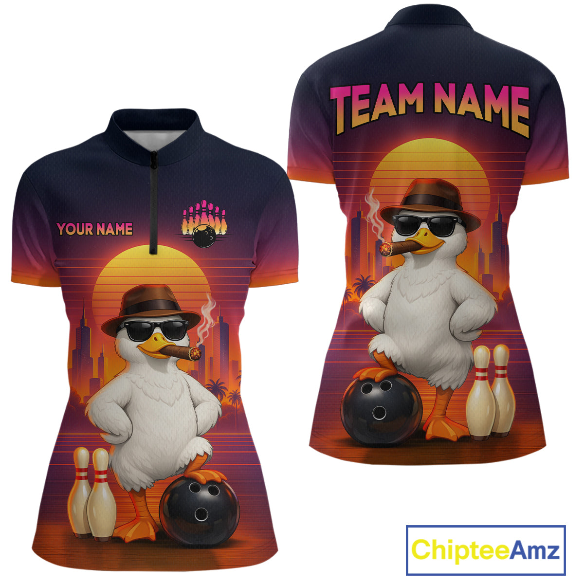 Custom Funny Duck Bowling Jersey for Women Bowling Uniform Polo & 1/4 Zip Bowling Team Shirts HNT235