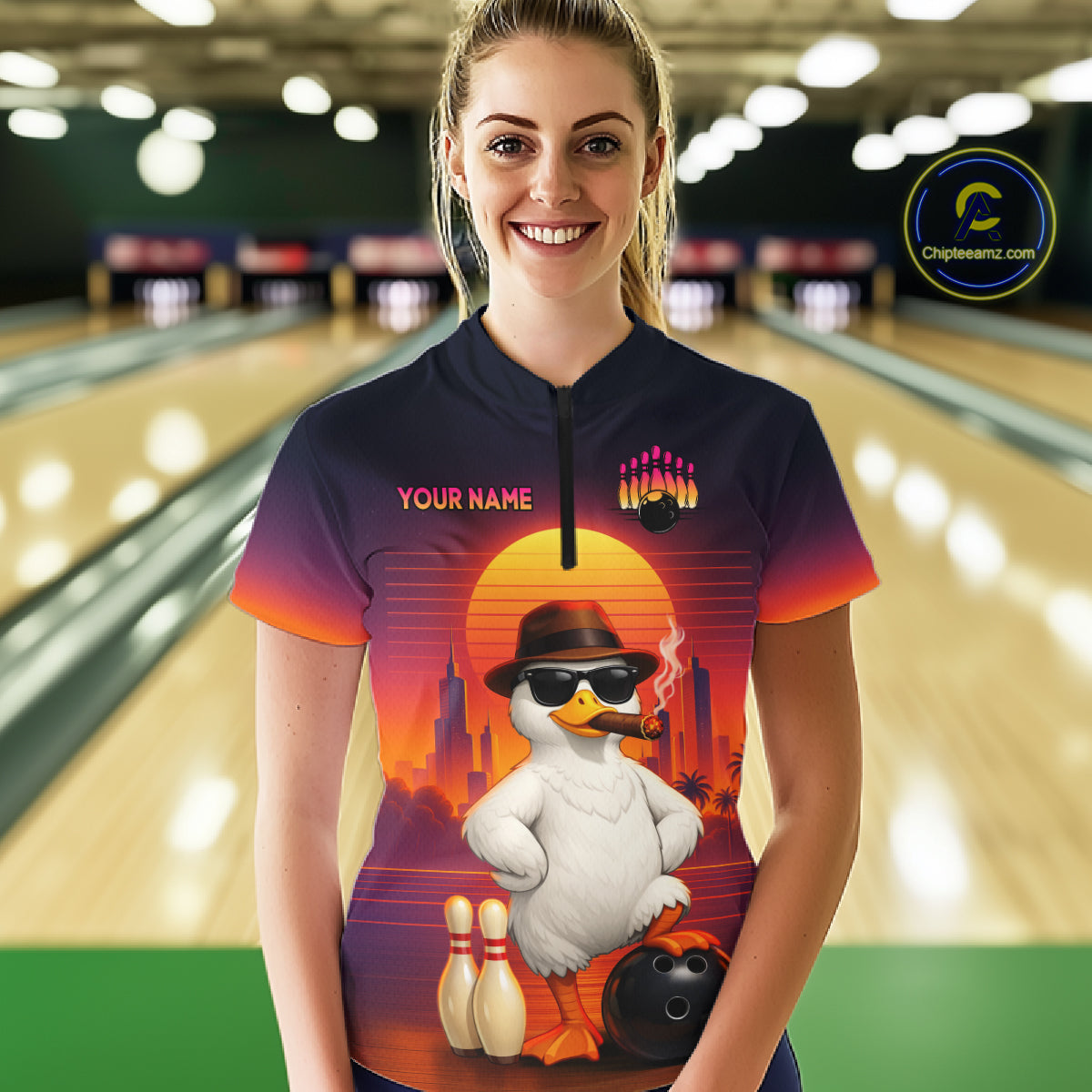 Custom Funny Duck Bowling Jersey for Women Bowling Uniform Polo & 1/4 Zip Bowling Team Shirts HNT235