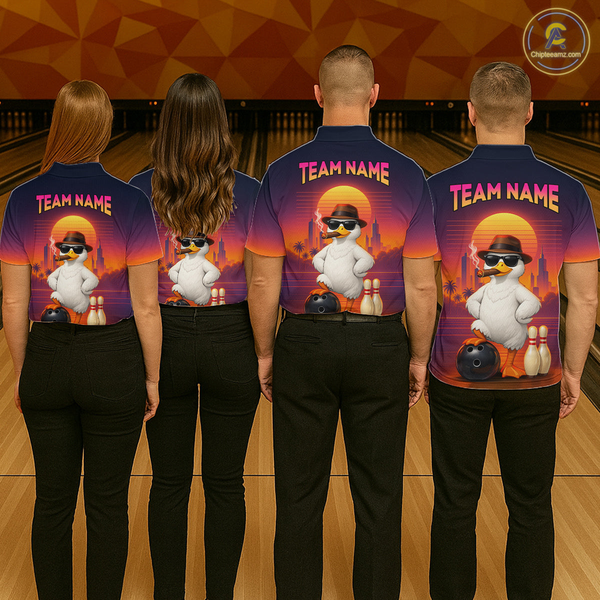Custom Funny Duck Bowling Jersey for Men Bowling Uniform Polo & 1/4 Zip Bowling Team Shirts HNT235
