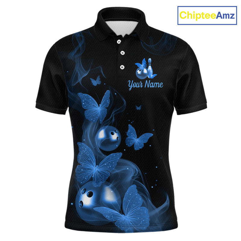Custom Blue Butterfly Galaxy Bowling Jersey for Men Bowling Team Shirts Bowling League HNT310