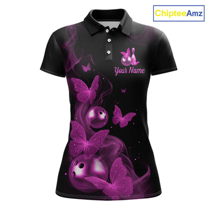 Custom Pink Butterfly Galaxy Bowling Jersey for Women Bowling Team Shirts Bowling League HNT310