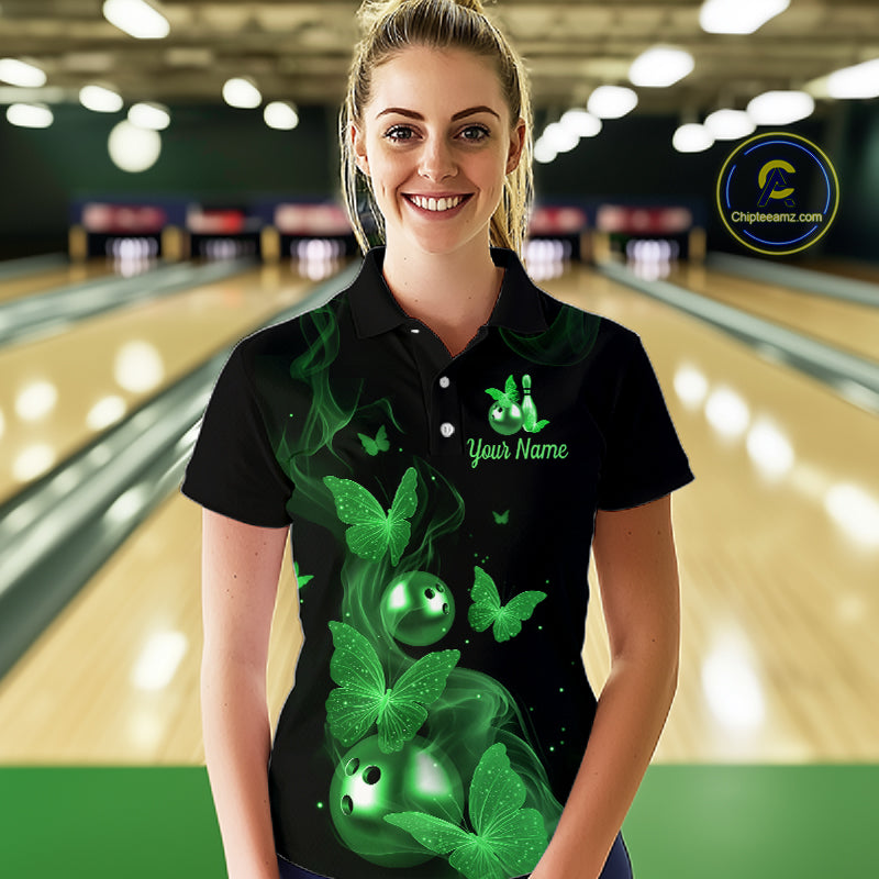 Custom Green Butterfly Galaxy Bowling Jersey for Women Bowling Team Shirts Bowling League HNT310
