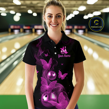 Custom Pink Butterfly Galaxy Bowling Jersey for Women Bowling Team Shirts Bowling League HNT310