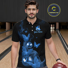 Load image into Gallery viewer, Custom Blue Butterfly Galaxy Bowling Jersey for Men Bowling Team Shirts Bowling League HNT310