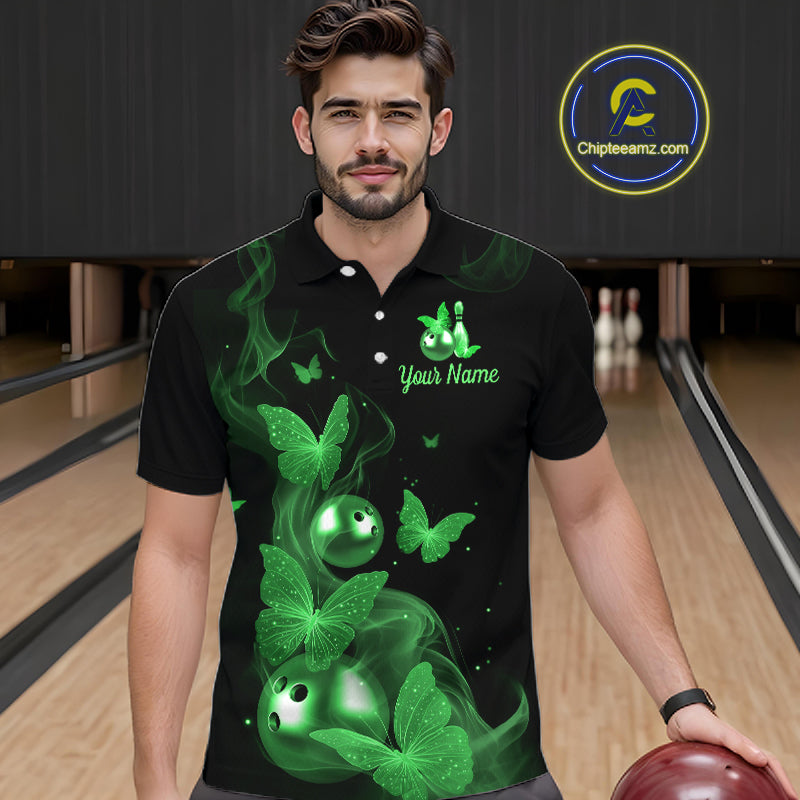 Custom Green Butterfly Galaxy Bowling Jersey for Men Bowling Team Shirts Bowling League HNT310
