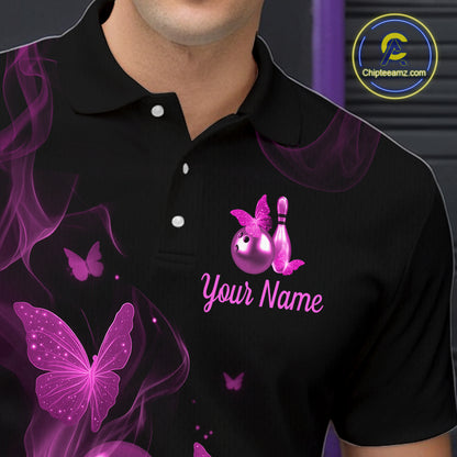 Custom Pink Butterfly Galaxy Bowling Jersey for Men Bowling Team Shirts Bowling League HNT310