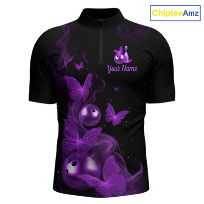 Custom Purple Butterfly Galaxy Bowling Jersey for Men Bowling Team Shirts Bowling League HNT310