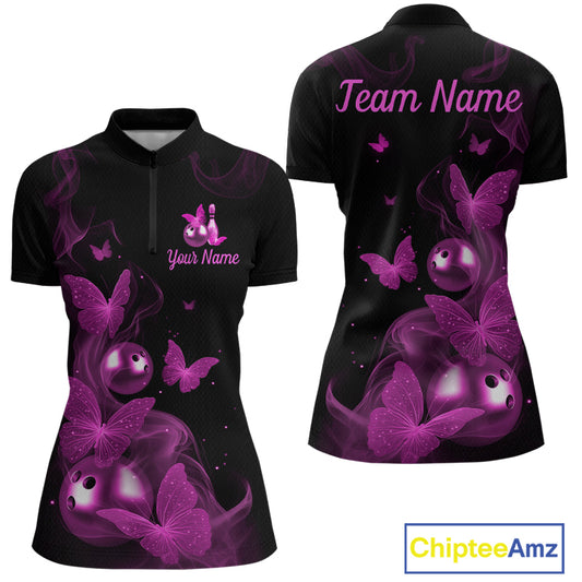 Custom Pink Butterfly Galaxy Bowling Jersey for Women Bowling Team Shirts Bowling League HNT310