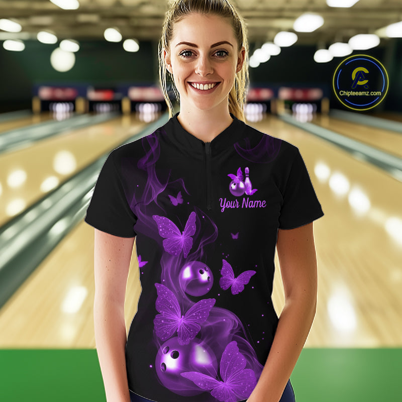 Custom Purple Butterfly Galaxy Bowling Jersey for Women Bowling Team Shirts Bowling League HNT310
