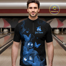 Load image into Gallery viewer, Custom Blue Butterfly Galaxy Bowling Jersey for Men Bowling Team Shirts Bowling League HNT310