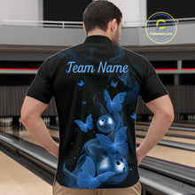 Load image into Gallery viewer, Custom Blue Butterfly Galaxy Bowling Jersey for Men Bowling Team Shirts Bowling League HNT310