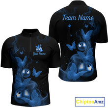 Load image into Gallery viewer, Custom Blue Butterfly Galaxy Bowling Jersey for Men Bowling Team Shirts Bowling League HNT310