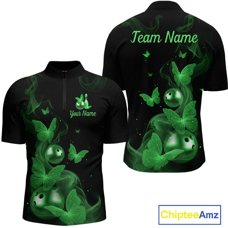 Custom Green Butterfly Galaxy Bowling Jersey for Men Bowling Team Shirts Bowling League HNT310