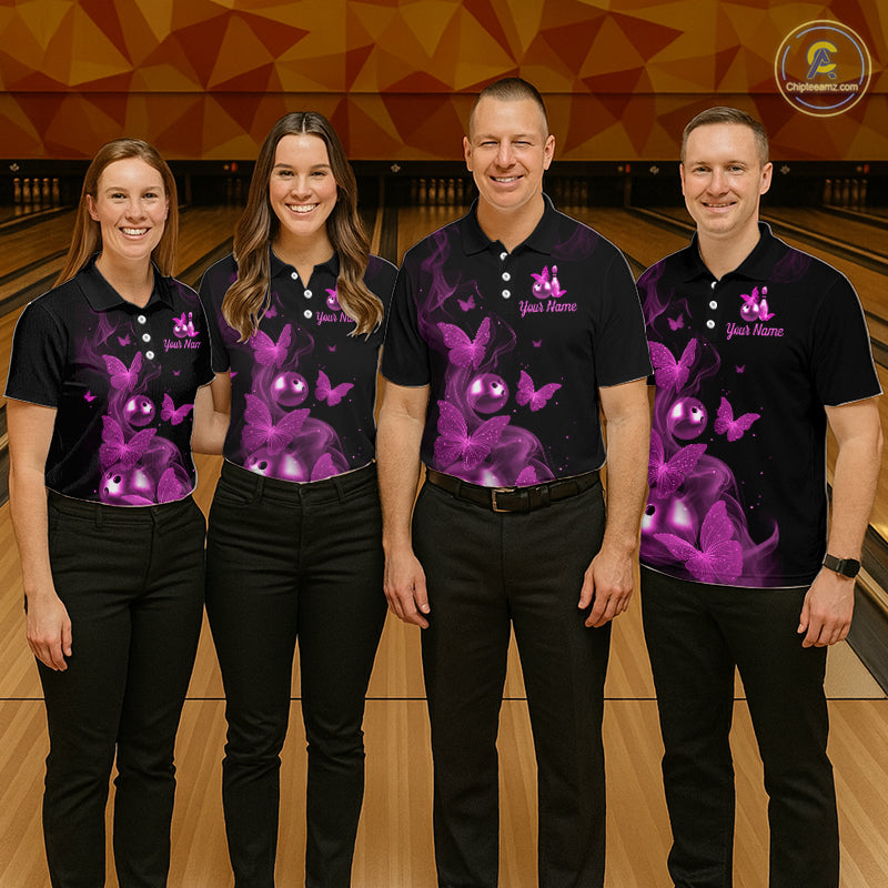 Custom Pink Butterfly Galaxy Bowling Jersey for Men Bowling Team Shirts Bowling League HNT310