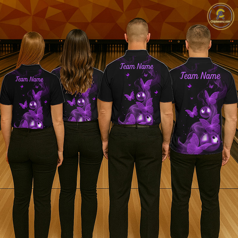 Custom Purple Butterfly Galaxy Bowling Jersey for Men Bowling Team Shirts Bowling League HNT310