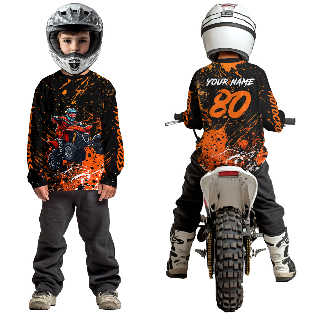 Orange Youth ATV Motocross Shirts Kid Men Women Custom Off-Road Quad Bike Shirt UPF30+ DNT77